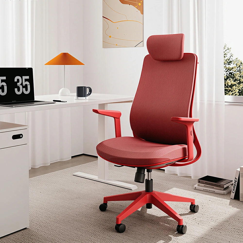 LIVARA  High Back Ergonomic Mesh Office Chair Adjustable Armrests Self Weight Base Computer Chair - Red