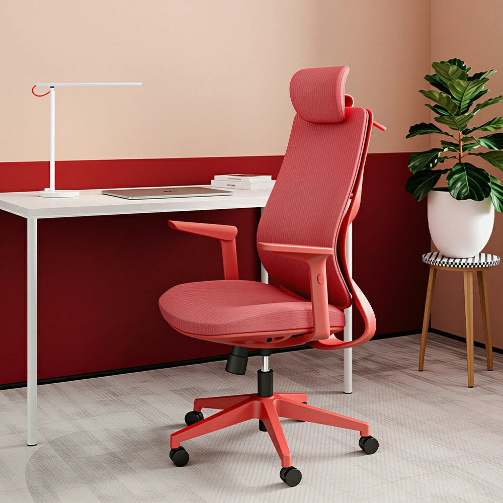 LIVARA  High Back Ergonomic Mesh Office Chair Adjustable Armrests Self Weight Base Computer Chair - Red