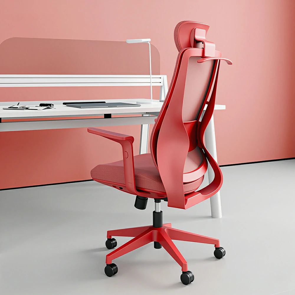 LIVARA  High Back Ergonomic Mesh Office Chair Adjustable Armrests Self Weight Base Computer Chair - Red