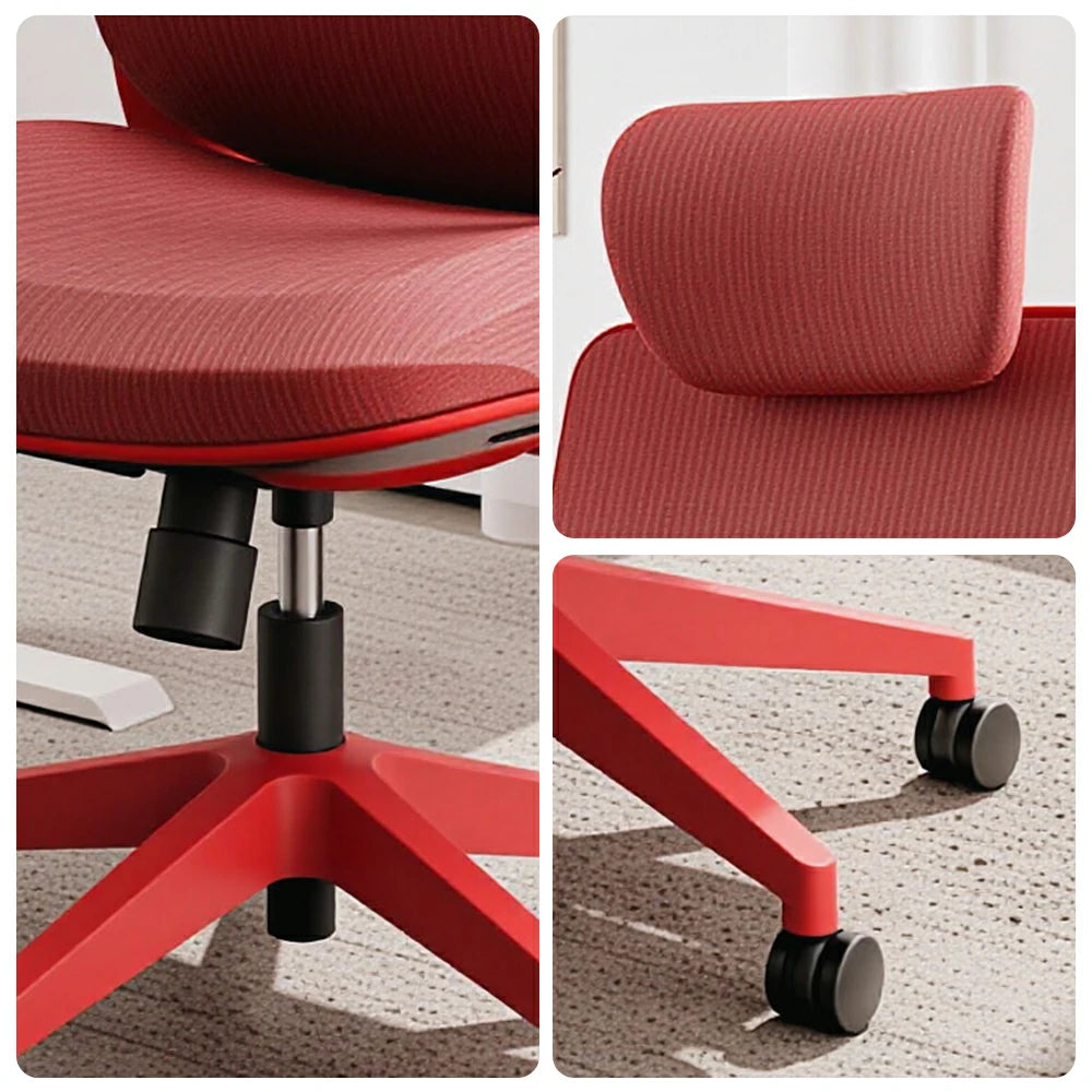 LIVARA  High Back Ergonomic Mesh Office Chair Adjustable Armrests Self Weight Base Computer Chair - Red