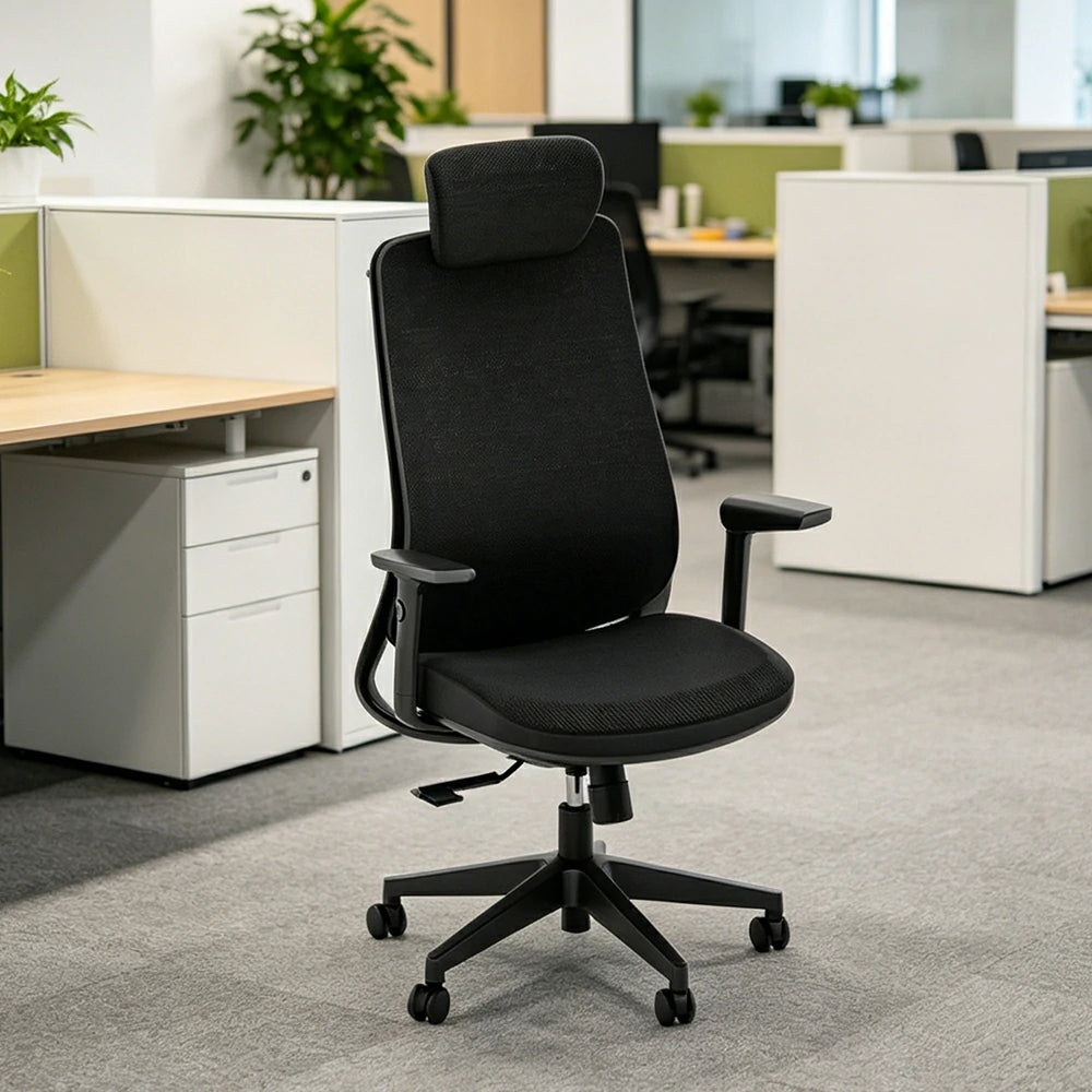 LIVARA  High Back Ergonomic Mesh Office Chair Adjustable Armrests Self Weight Base Computer Chair - Black