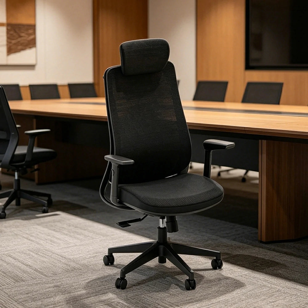 LIVARA  High Back Ergonomic Mesh Office Chair Adjustable Armrests Self Weight Base Computer Chair - Black