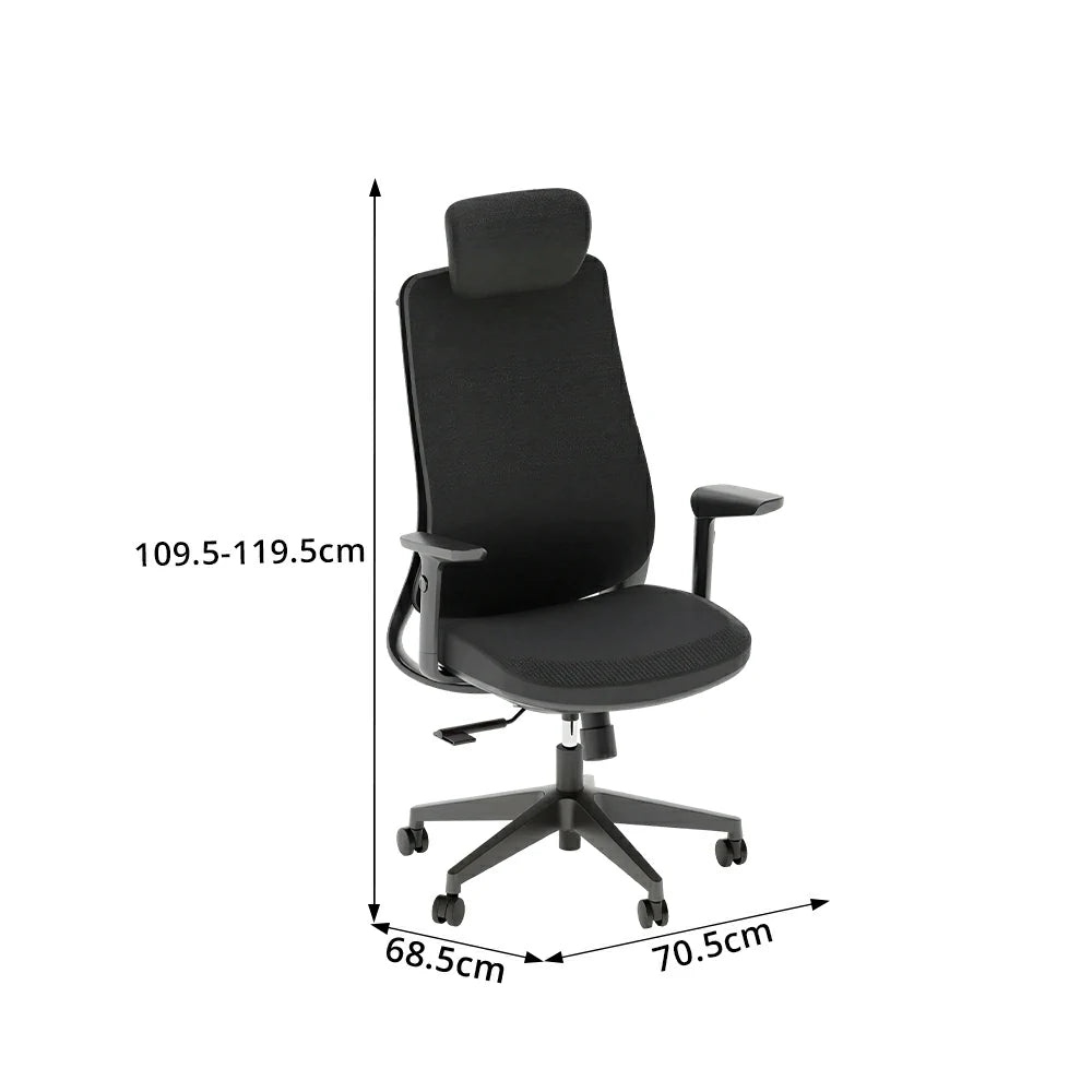 LIVARA  High Back Ergonomic Mesh Office Chair Adjustable Armrests Self Weight Base Computer Chair - Black