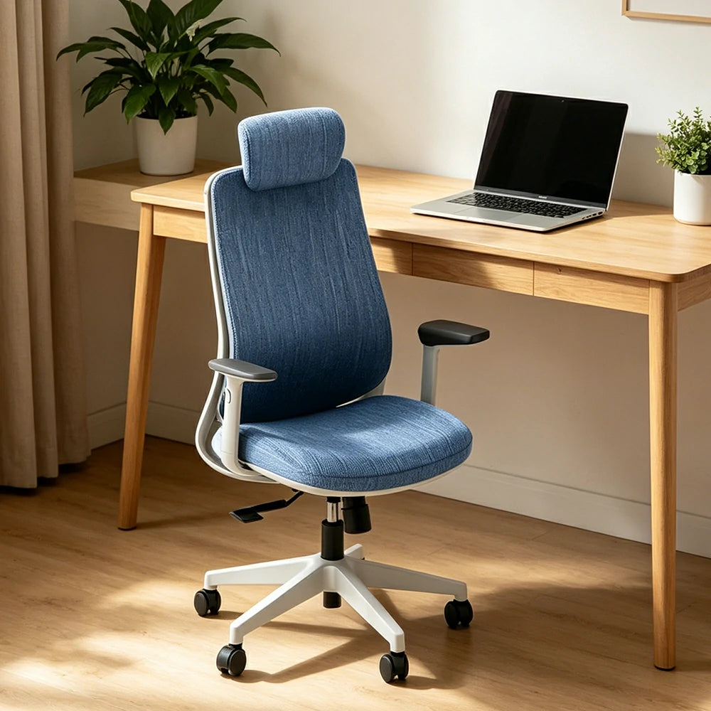 LIVARA  High Back Ergonomic Mesh Office Chair Adjustable Armrests Self Weight Base Computer Chair - Blue