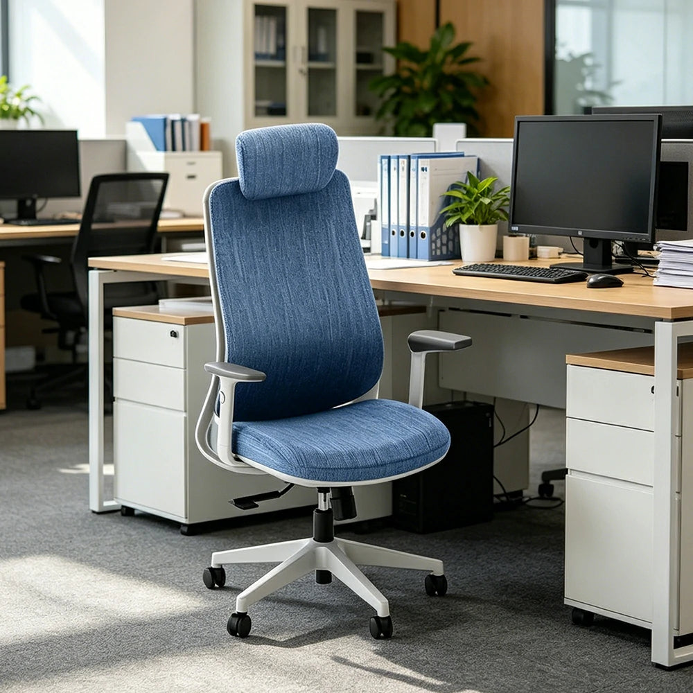 LIVARA  High Back Ergonomic Mesh Office Chair Adjustable Armrests Self Weight Base Computer Chair - Blue