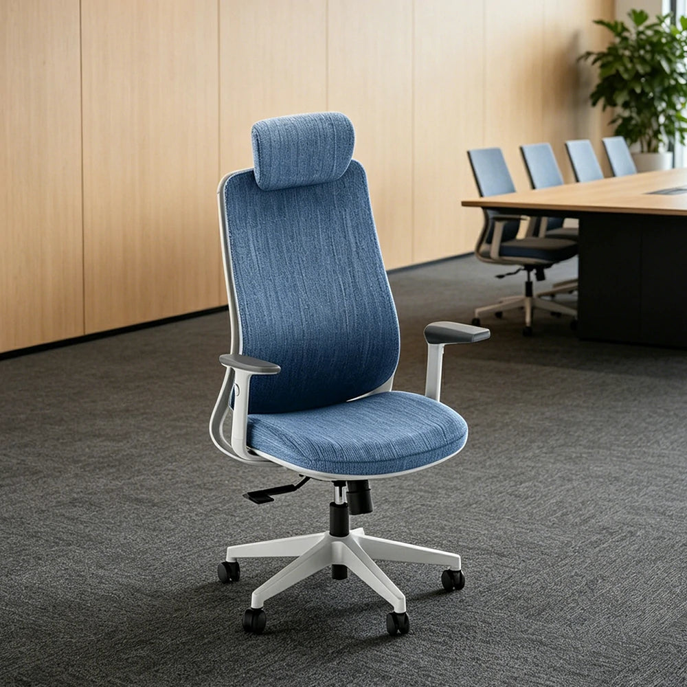 LIVARA  High Back Ergonomic Mesh Office Chair Adjustable Armrests Self Weight Base Computer Chair - Blue