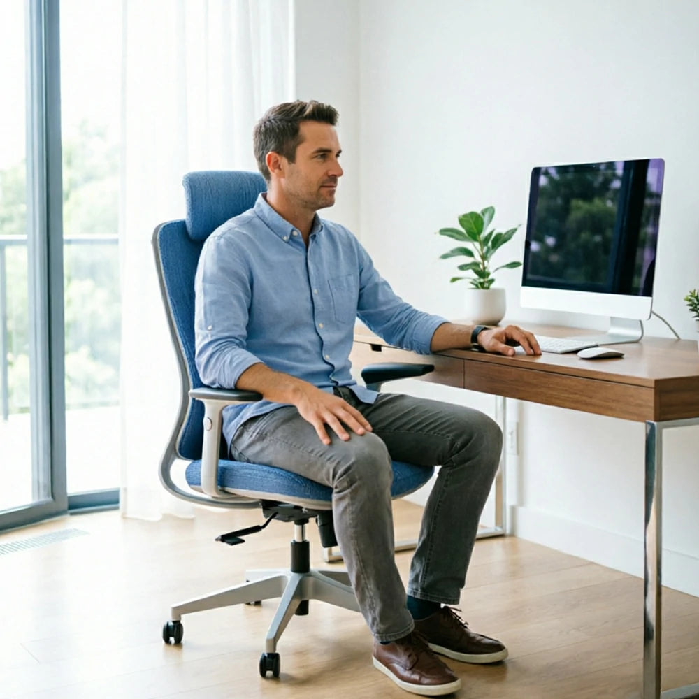 LIVARA  High Back Ergonomic Mesh Office Chair Adjustable Armrests Self Weight Base Computer Chair - Blue