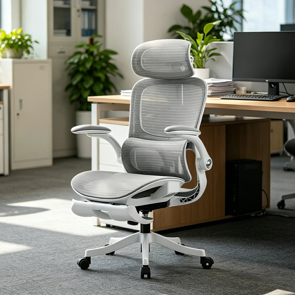 LIVARA  P2 Pro+ Ergonomic Mesh Office Chair 4D Headrest Reclining Chair with Footrest Adjustable Armrests - White