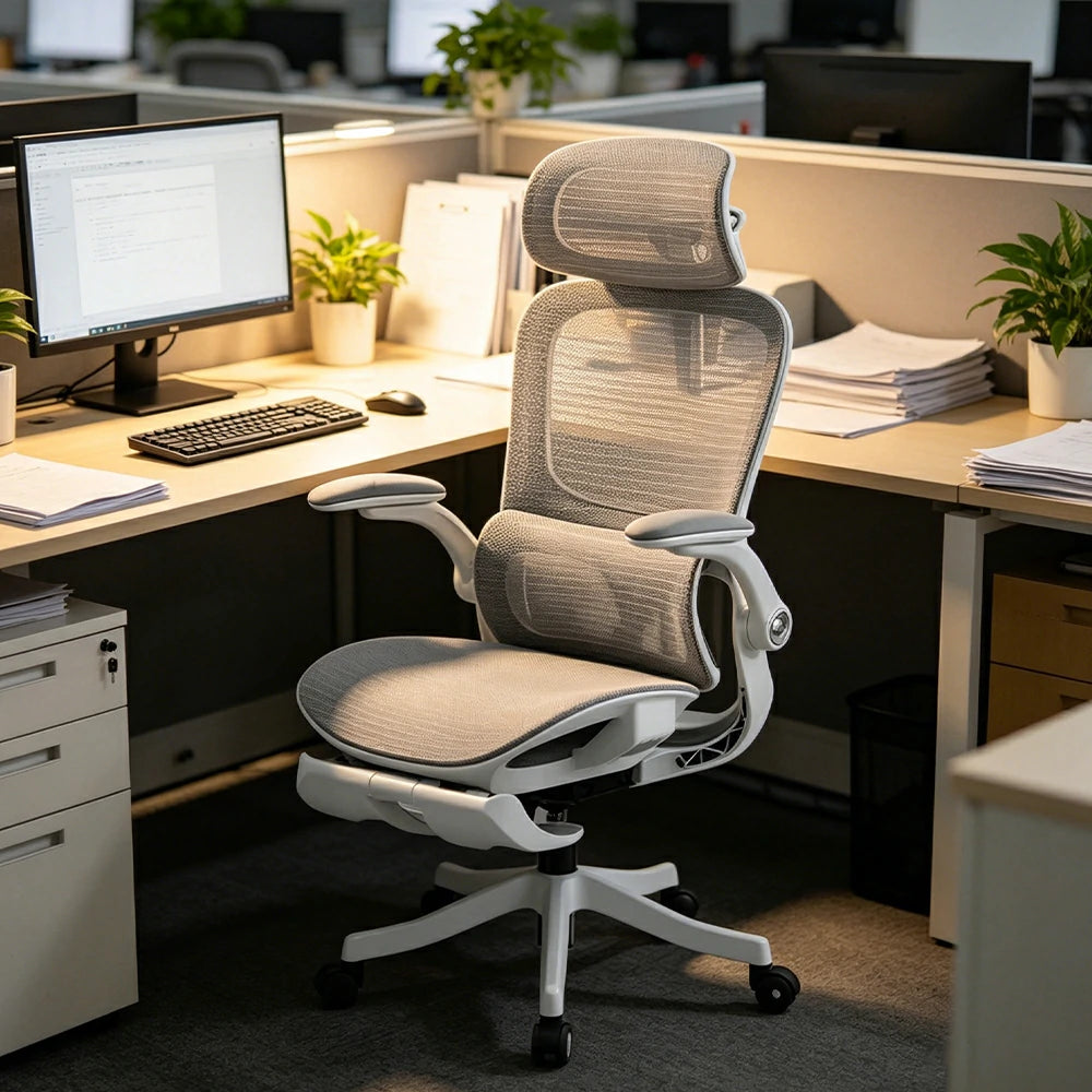 LIVARA  P2 Pro+ Ergonomic Mesh Office Chair 4D Headrest Reclining Chair with Footrest Adjustable Armrests - White