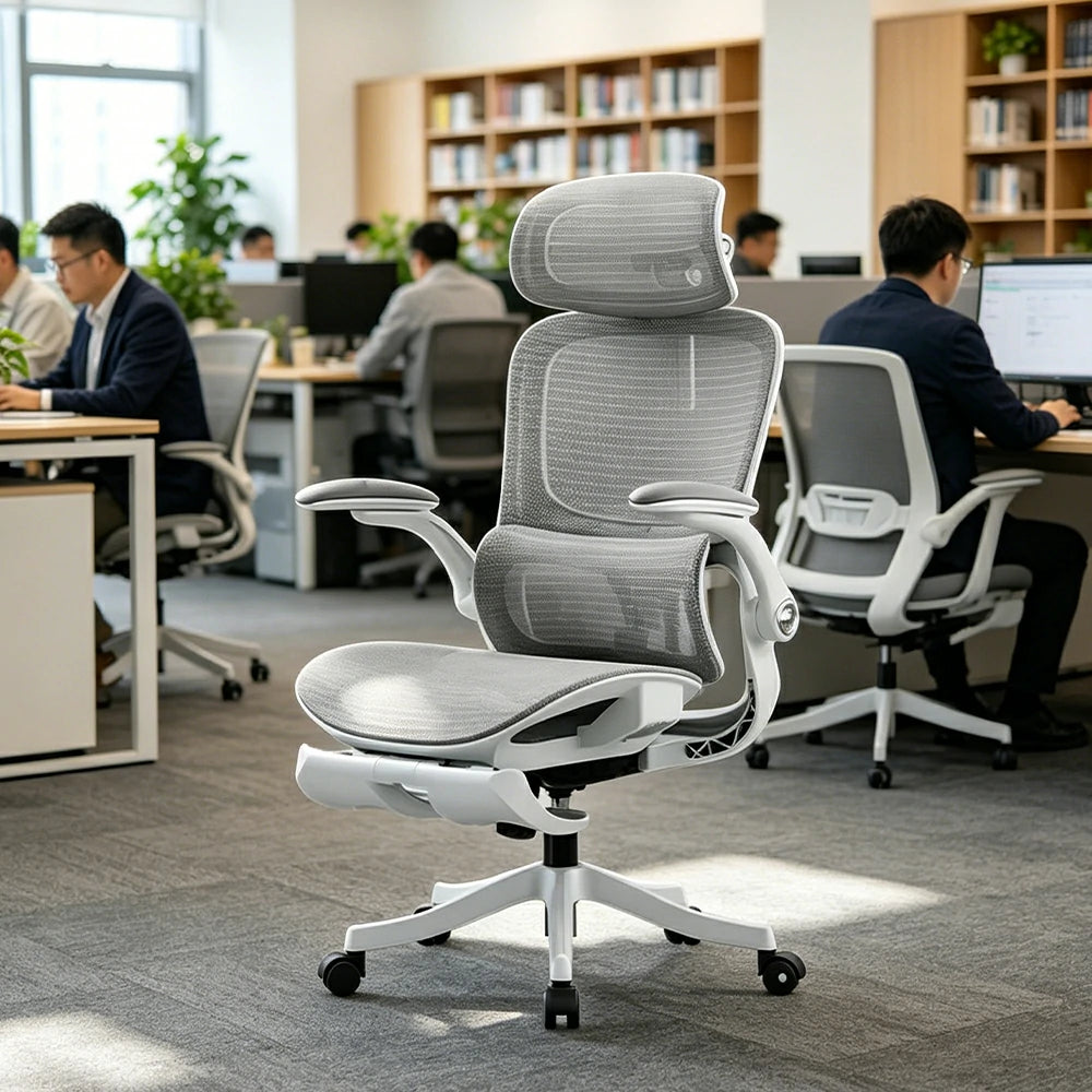 LIVARA  P2 Pro+ Ergonomic Mesh Office Chair 4D Headrest Reclining Chair with Footrest Adjustable Armrests - White