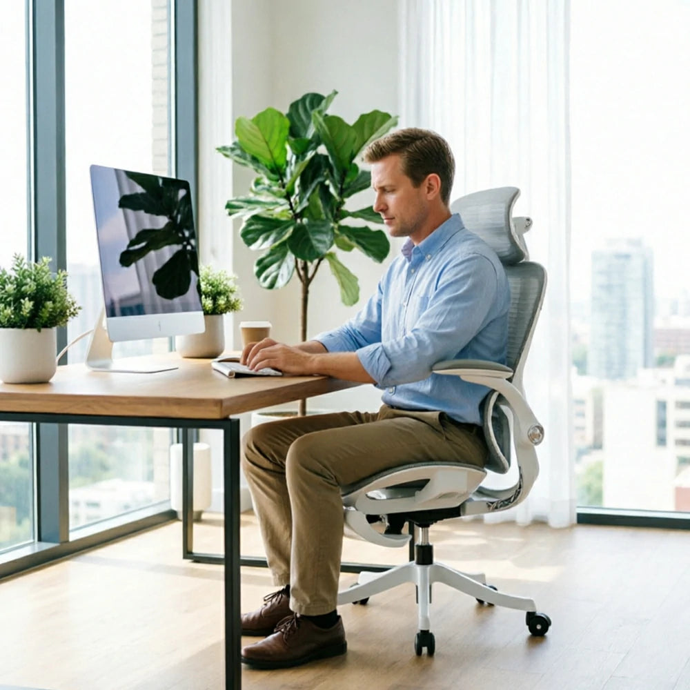 LIVARA  P2 Pro+ Ergonomic Mesh Office Chair 4D Headrest Reclining Chair with Footrest Adjustable Armrests - White