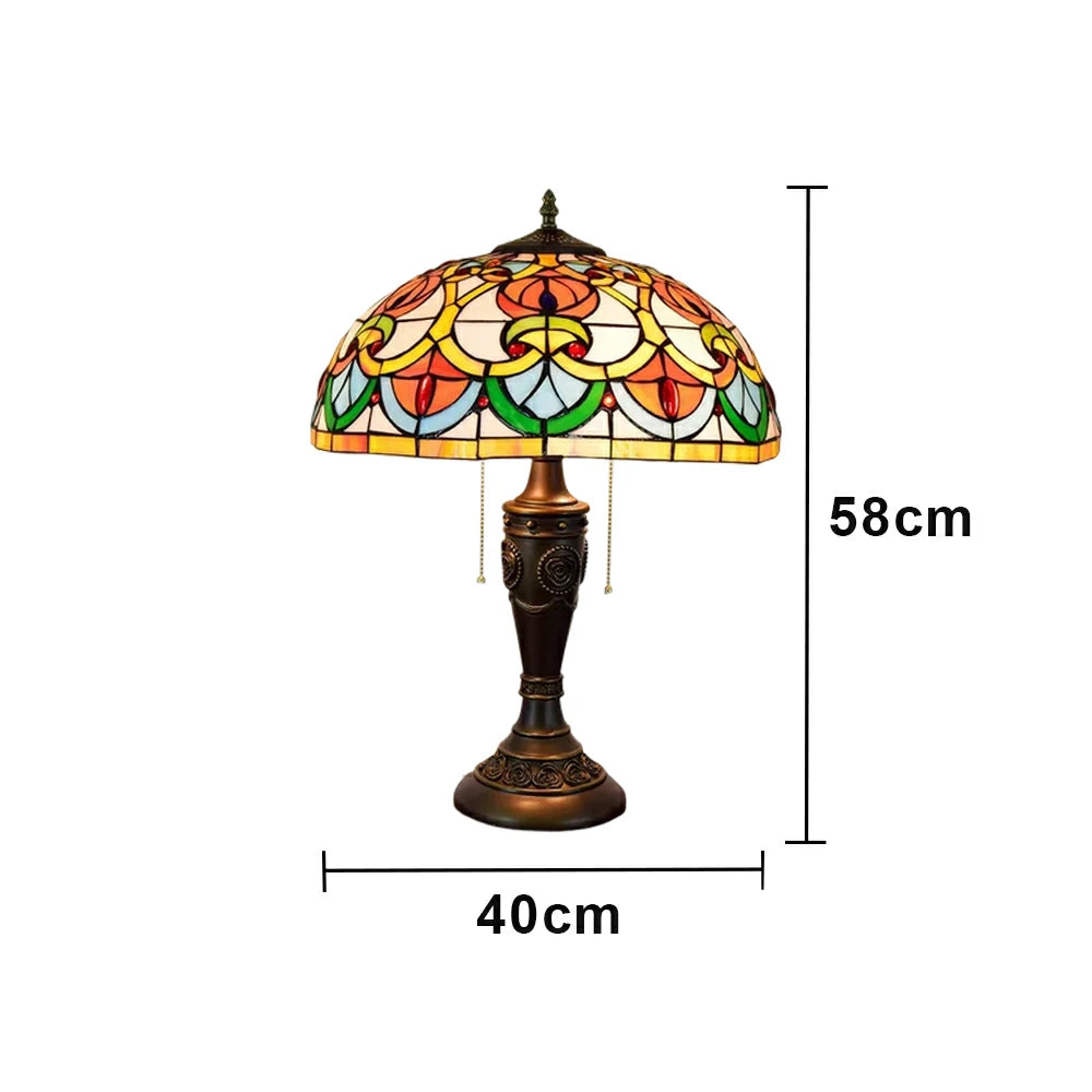 LIVARA Heart Bead Pattern Vintage Artistic Stained Glass Table Lamp Soft Ambient Lighting Metal Base Design Suitable for Bedroom Living Room Study Entryway