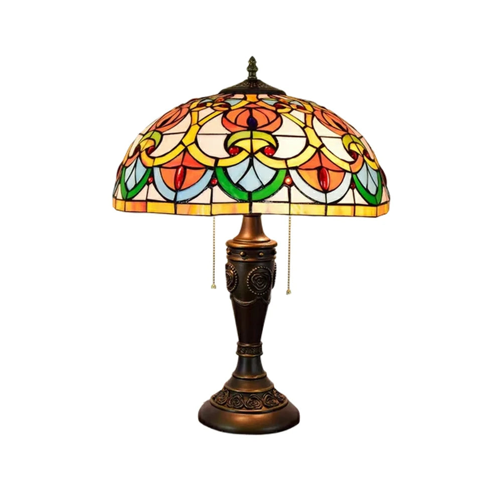 LIVARA Heart Bead Pattern Vintage Artistic Stained Glass Table Lamp Soft Ambient Lighting Metal Base Design Suitable for Bedroom Living Room Study Entryway