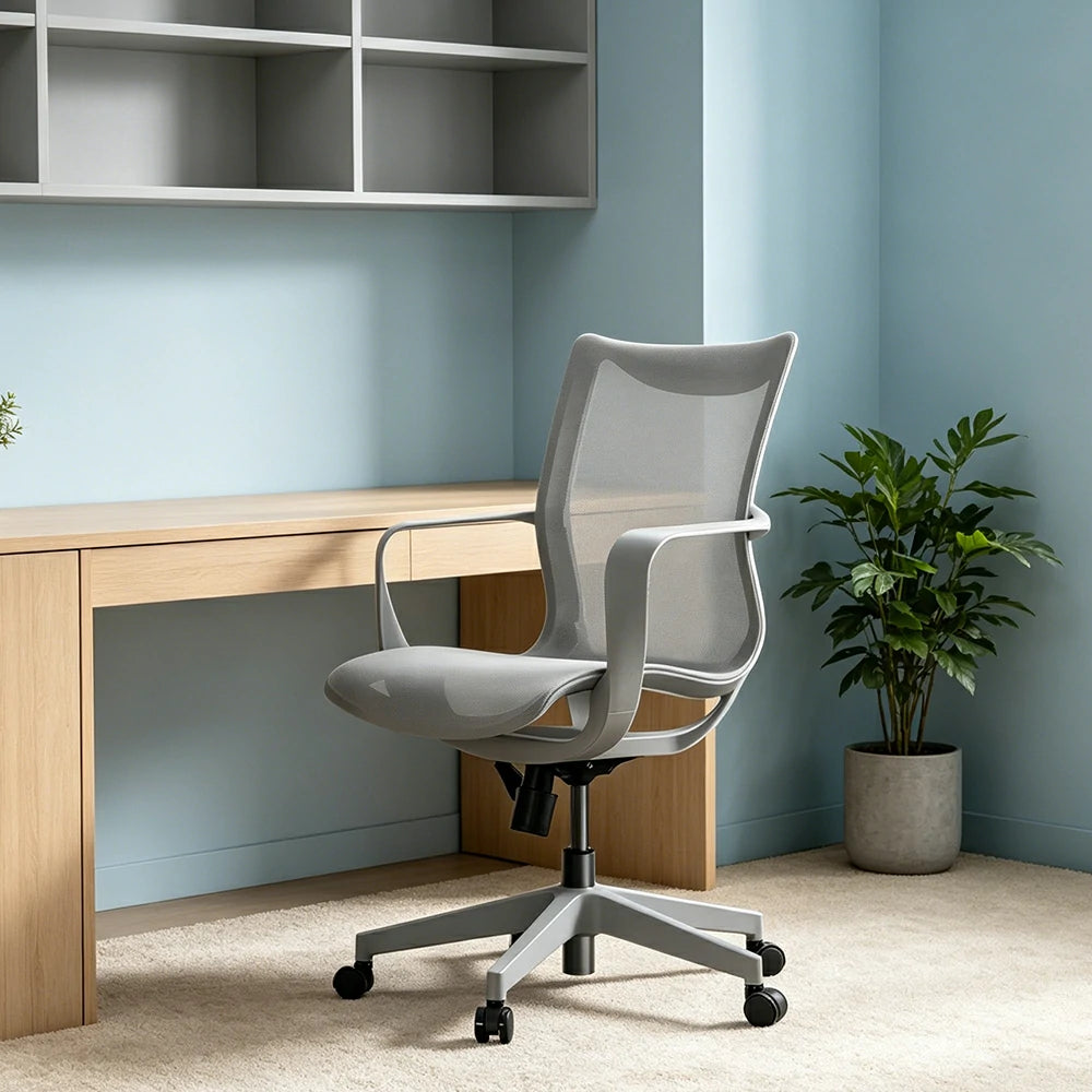 LIVARA  Modern Ergonomic Mesh Office Chair S-Shaped Backrest Comfortable Computer Chair for Workspace - Glacier Grey
