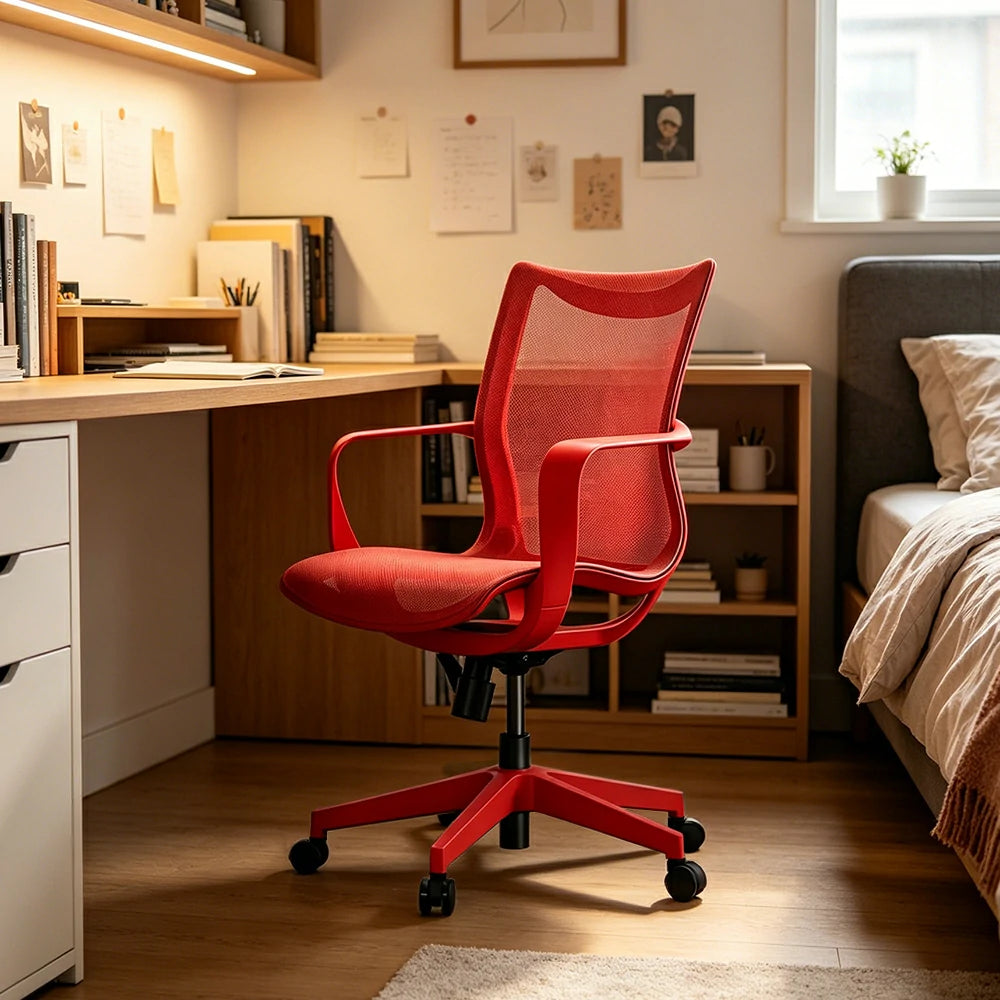 LIVARA  Modern Ergonomic Mesh Office Chair S-Shaped Backrest Comfortable Computer Chair for Workspace - Red