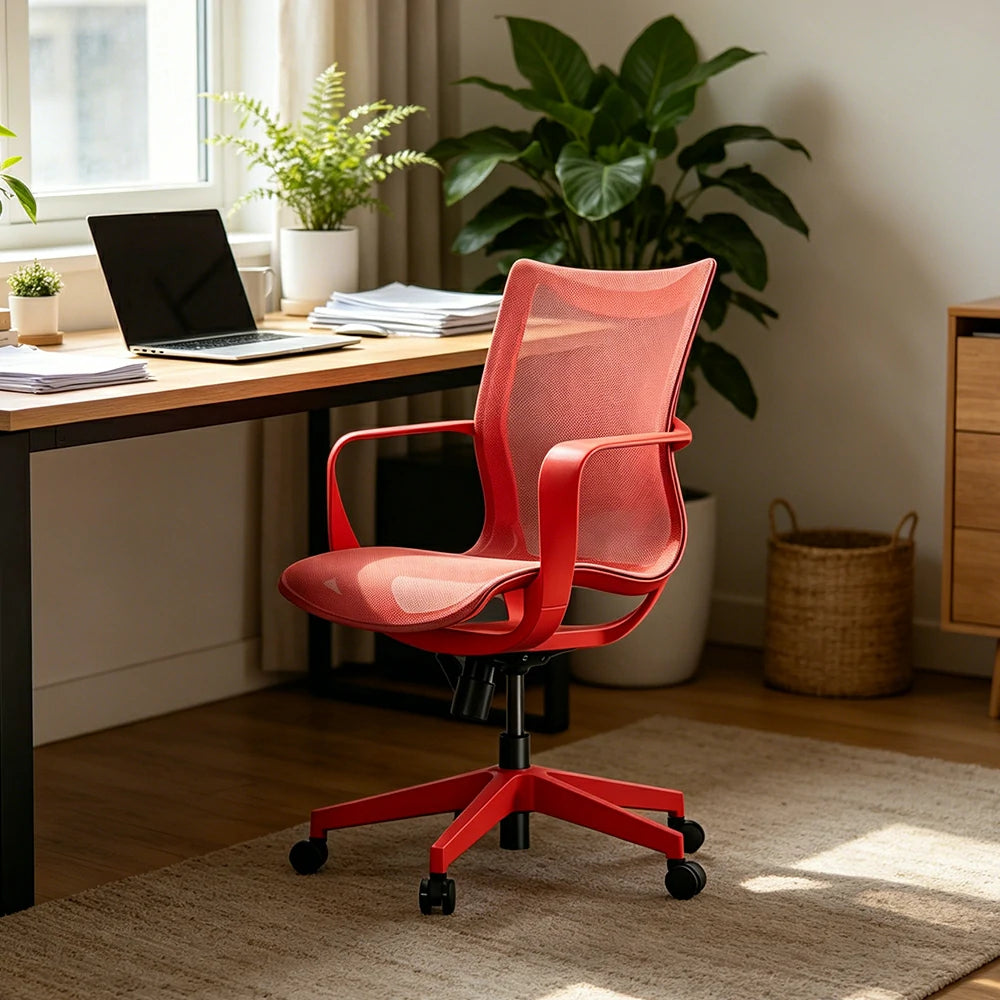LIVARA  Modern Ergonomic Mesh Office Chair S-Shaped Backrest Comfortable Computer Chair for Workspace - Red