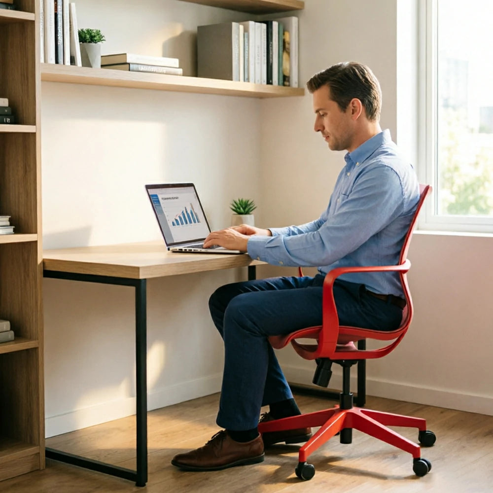 LIVARA  Modern Ergonomic Mesh Office Chair S-Shaped Backrest Comfortable Computer Chair for Workspace - Red