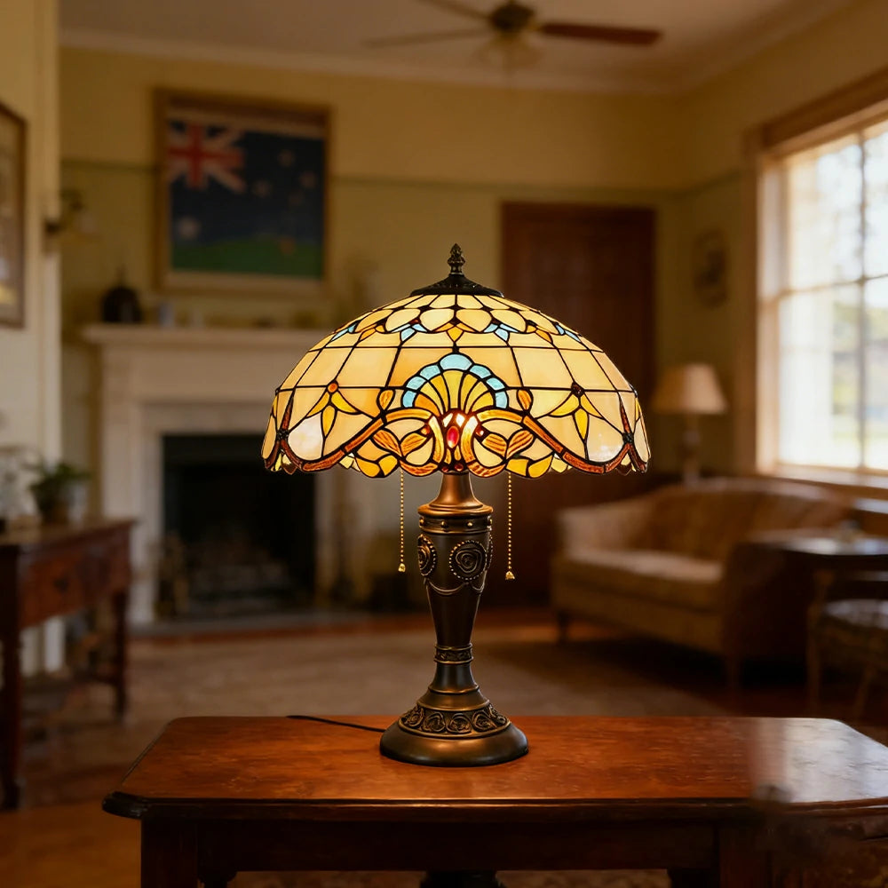 LIVARA Baroque Style Vintage Artistic Stained Glass Table Lamp Soft Ambient Lighting Metal Base Design Suitable for Bedroom Living Room Study Entryway