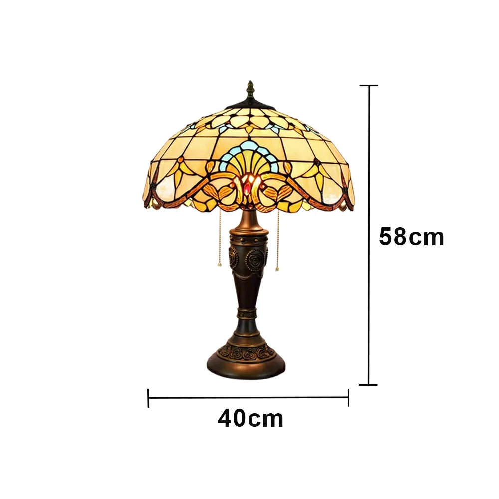 LIVARA Baroque Style Vintage Artistic Stained Glass Table Lamp Soft Ambient Lighting Metal Base Design Suitable for Bedroom Living Room Study Entryway