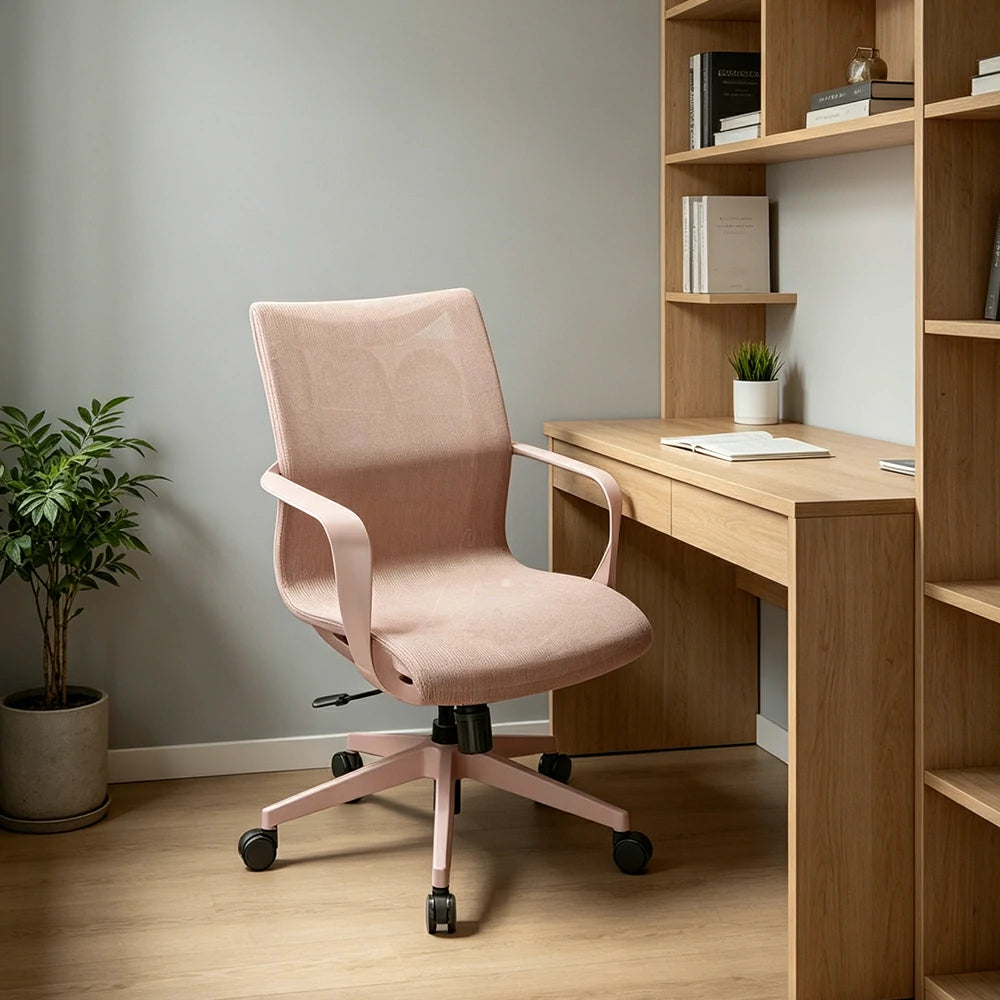 LIVARA  Modern Ergonomic Mesh Office Chair S-Shaped Backrest Comfortable Computer Chair for Workspace - Pink