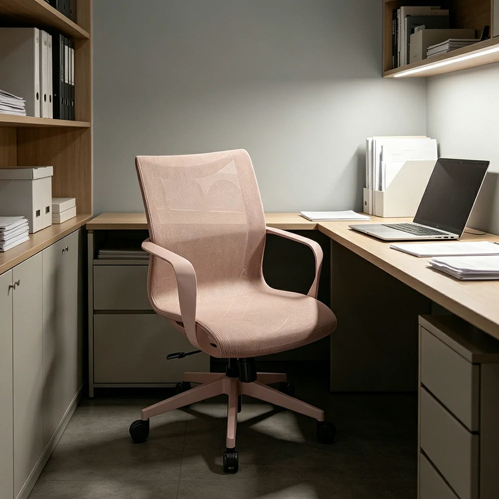 LIVARA  Modern Ergonomic Mesh Office Chair S-Shaped Backrest Comfortable Computer Chair for Workspace - Pink