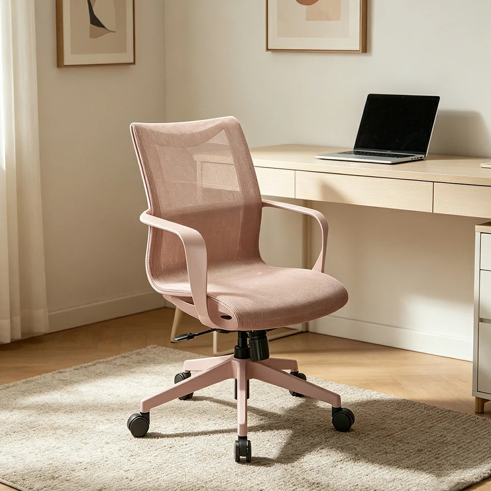 LIVARA  Modern Ergonomic Mesh Office Chair S-Shaped Backrest Comfortable Computer Chair for Workspace - Pink