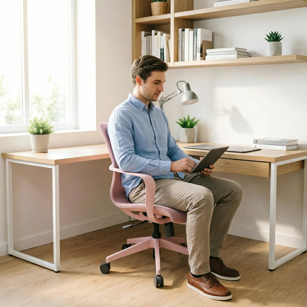 LIVARA  Modern Ergonomic Mesh Office Chair S-Shaped Backrest Comfortable Computer Chair for Workspace - Pink