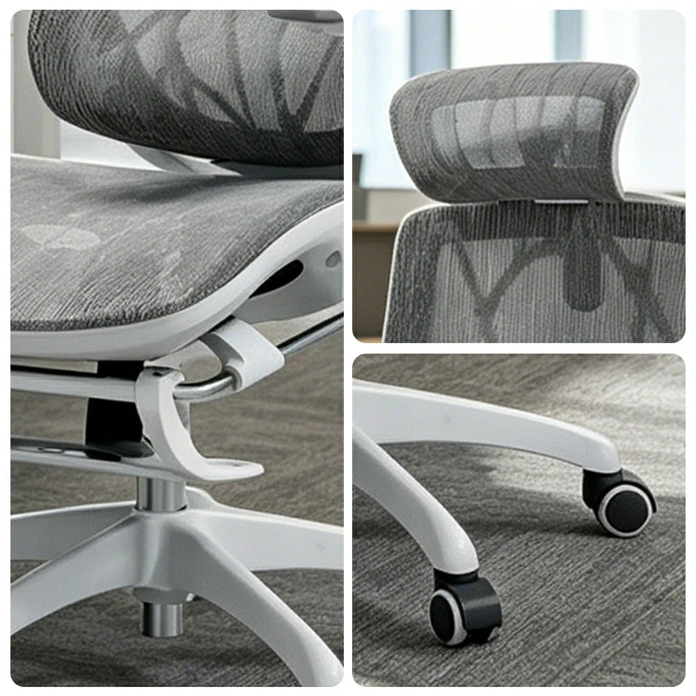 LIVARA Ergonomic Mesh Office Chair Reclining Chair with Footrest 4D Armrests Lumbar Support - Grey