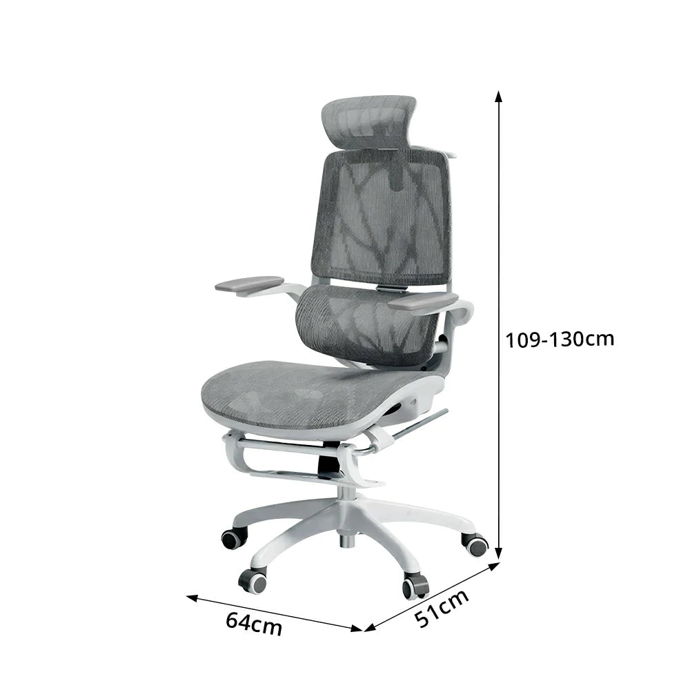 LIVARA Ergonomic Mesh Office Chair Reclining Chair with Footrest 4D Armrests Lumbar Support - Grey