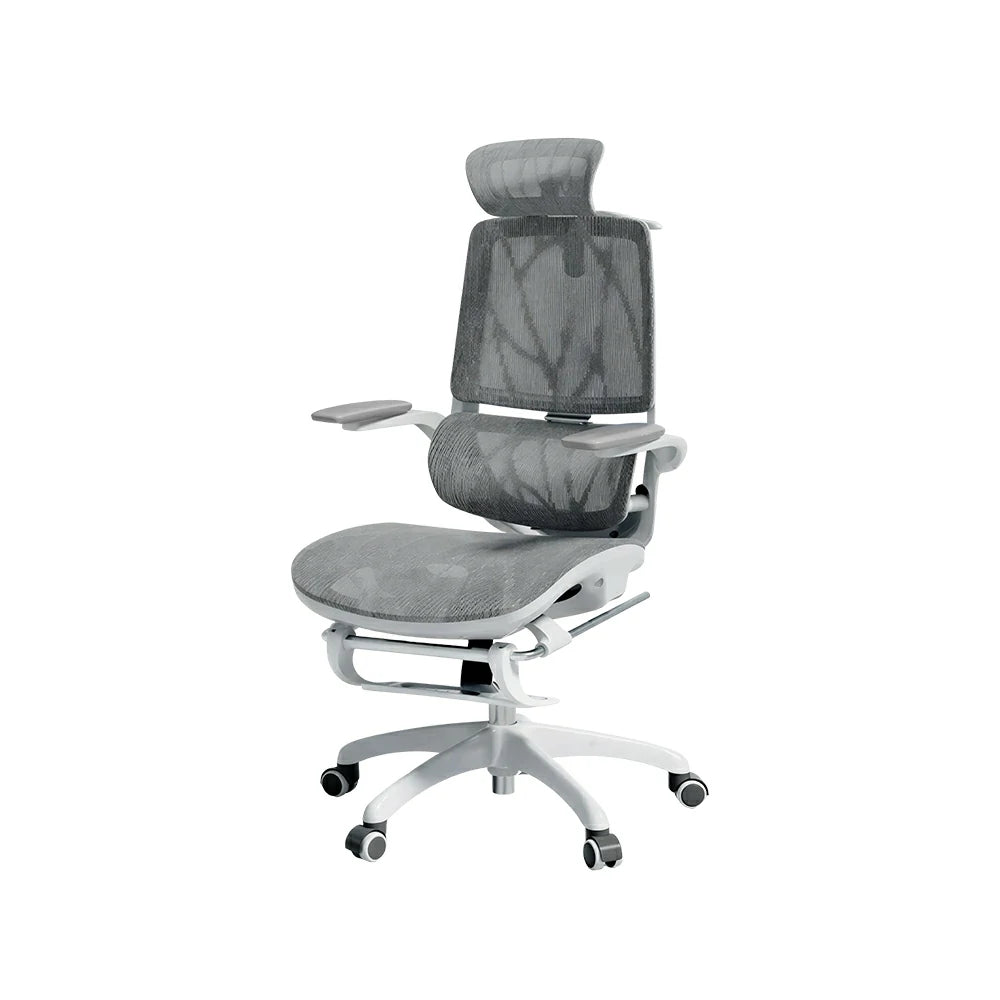 LIVARA Ergonomic Mesh Office Chair Reclining Chair with Footrest 4D Armrests Lumbar Support - Grey