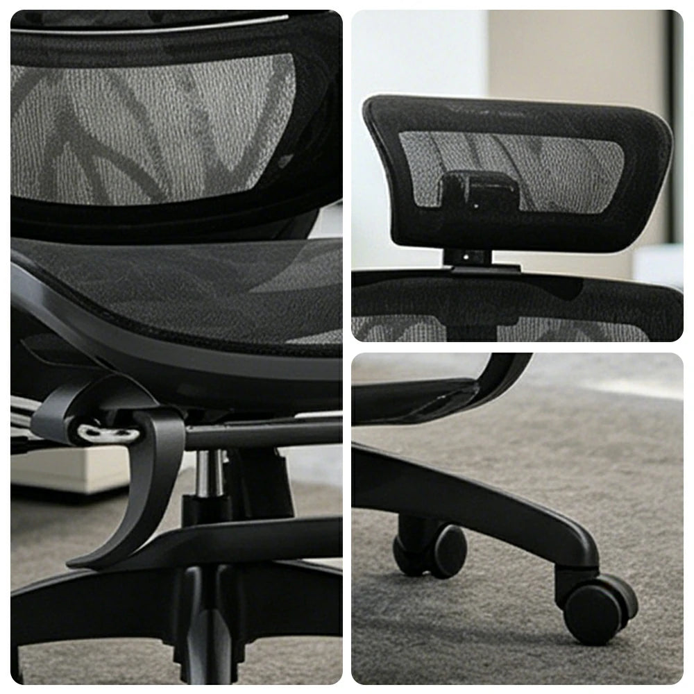 LIVARA Ergonomic Mesh Office Chair Reclining Chair with Footrest 4D Armrests Lumbar Support - Black