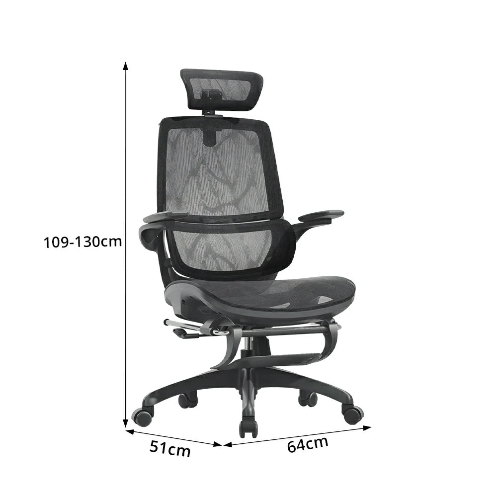 LIVARA Ergonomic Mesh Office Chair Reclining Chair with Footrest 4D Armrests Lumbar Support - Black