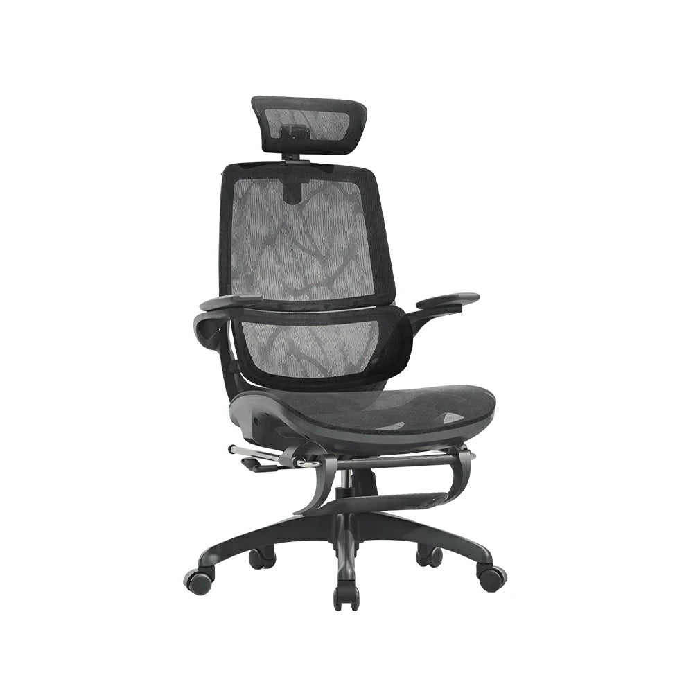 LIVARA Ergonomic Mesh Office Chair Reclining Chair with Footrest 4D Armrests Lumbar Support - Black