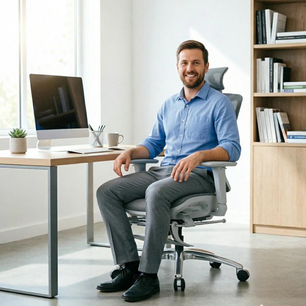 LIVARA  Ergonomic Mesh Office Chair Reclining Chair with Footrest Adjustable Backrest 4D Armrests Steel Base - White