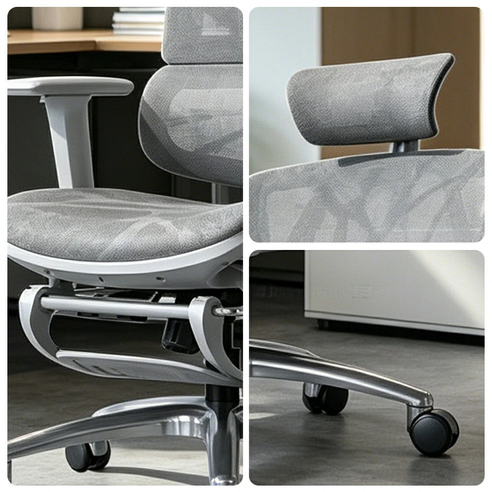 LIVARA  Ergonomic Mesh Office Chair Reclining Chair with Footrest Adjustable Backrest 4D Armrests Steel Base - White