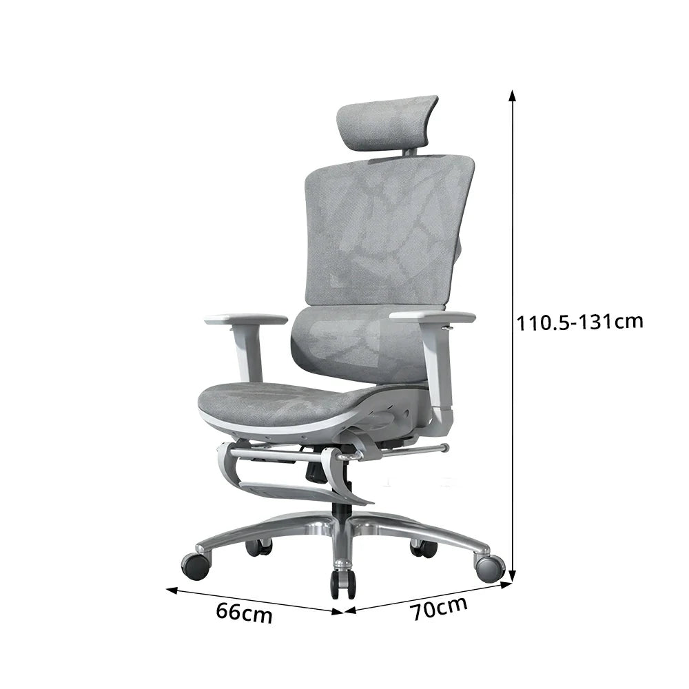 LIVARA  Ergonomic Mesh Office Chair Reclining Chair with Footrest Adjustable Backrest 4D Armrests Steel Base - White