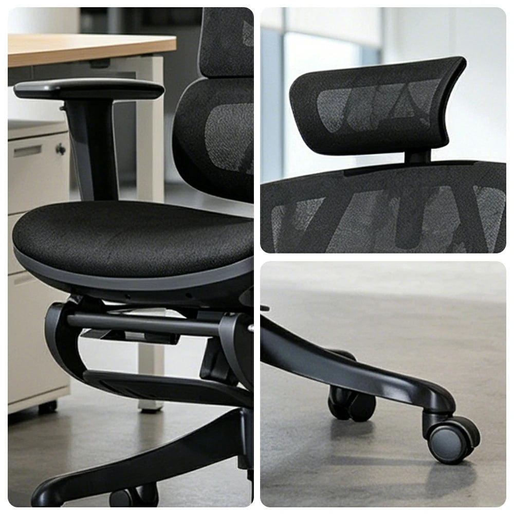 LIVARA  Ergonomic Office Chair Adjustable Backrest Footrest High Back Mesh Chair with Nylon Base for Home Office - Black