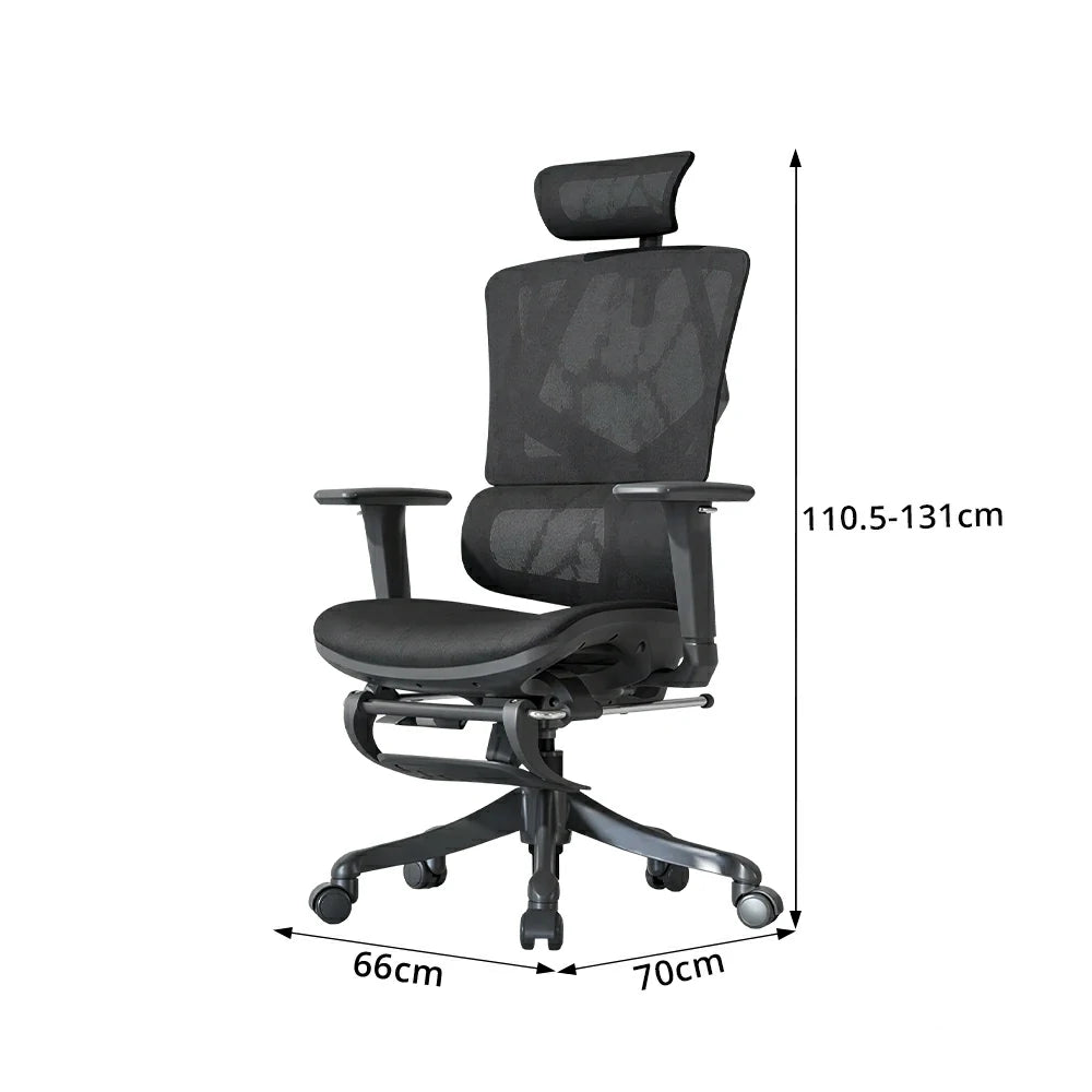LIVARA  Ergonomic Office Chair Adjustable Backrest Footrest High Back Mesh Chair with Nylon Base for Home Office - Black