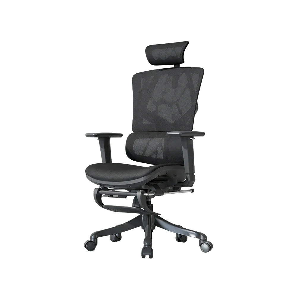 LIVARA  Ergonomic Office Chair Adjustable Backrest Footrest High Back Mesh Chair with Nylon Base for Home Office - Black