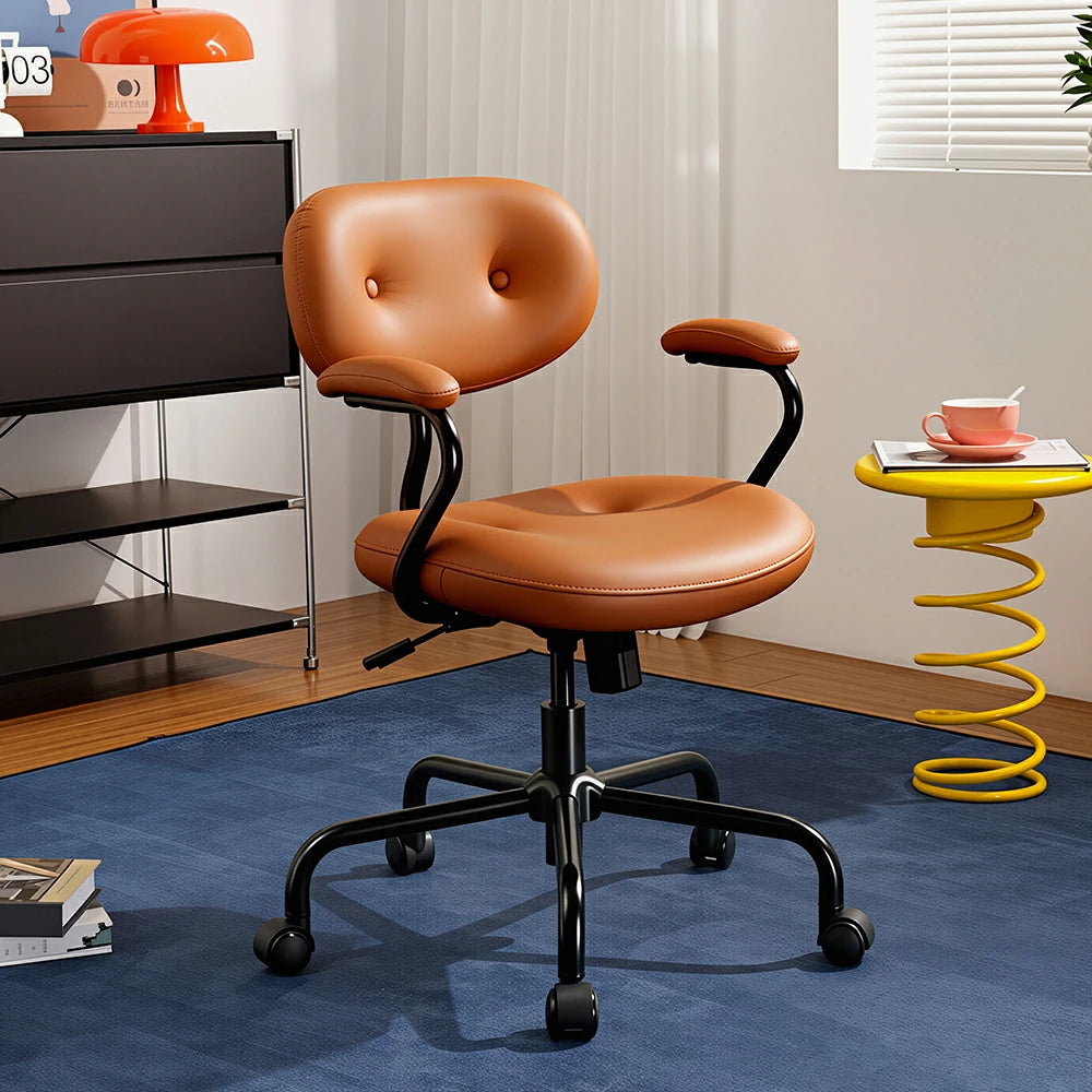 LIVARA  Modern Upholstered Office Chair Comfortable Swivel Chair with Armrests for Study Room Workspace - Brown