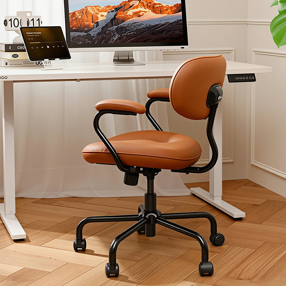 LIVARA  Modern Upholstered Office Chair Comfortable Swivel Chair with Armrests for Study Room Workspace - Brown