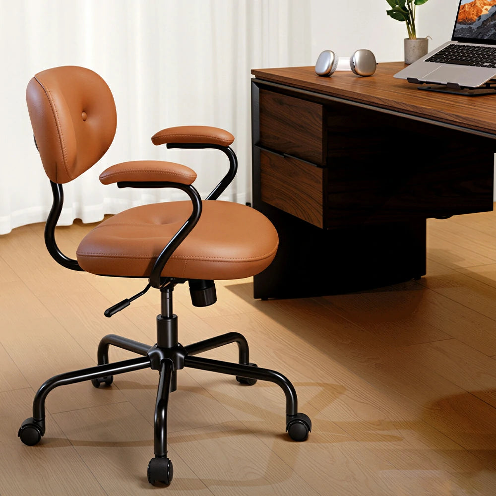 LIVARA  Modern Upholstered Office Chair Comfortable Swivel Chair with Armrests for Study Room Workspace - Brown