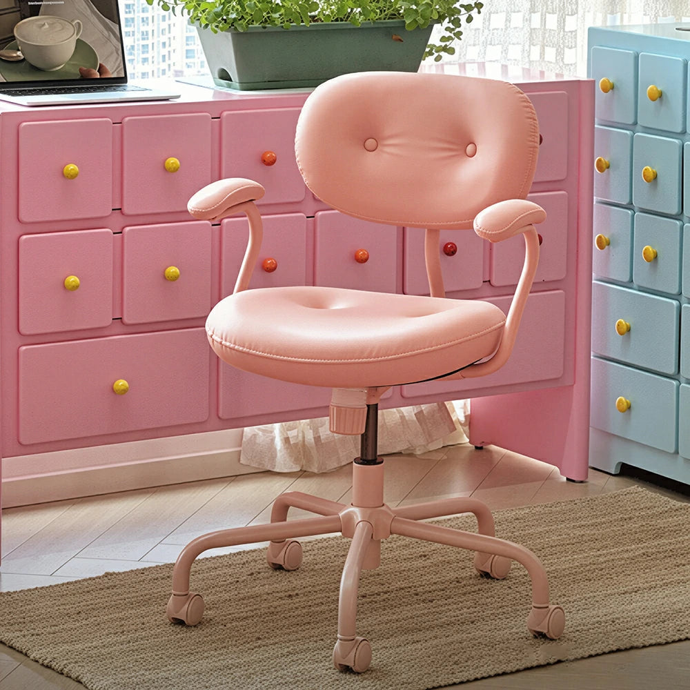 LIVARA  Modern Upholstered Office Chair Comfortable Swivel Chair with Armrests for Study Room Workspace - Pink