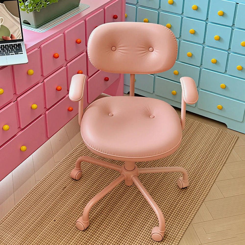 LIVARA  Modern Upholstered Office Chair Comfortable Swivel Chair with Armrests for Study Room Workspace - Pink