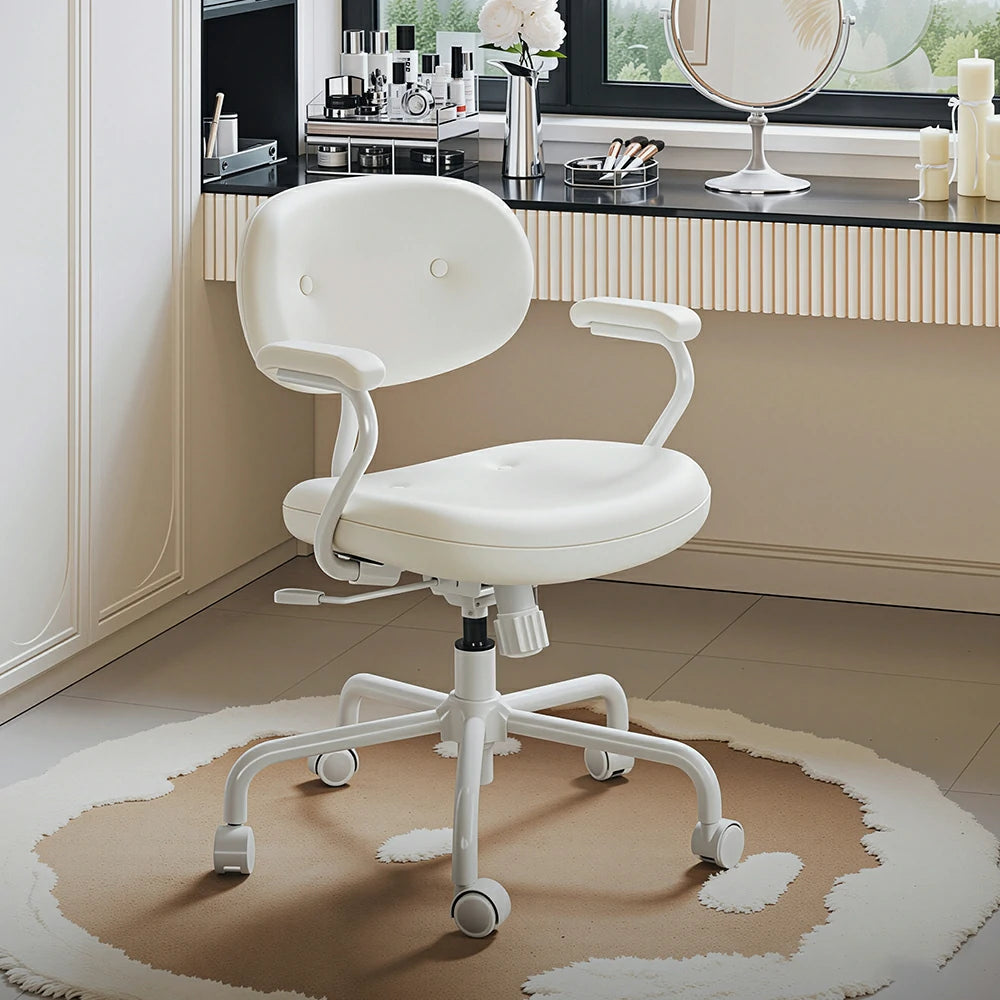 LIVARA  Modern Upholstered Office Chair Comfortable Swivel Chair with Armrests for Study Room Workspace - White