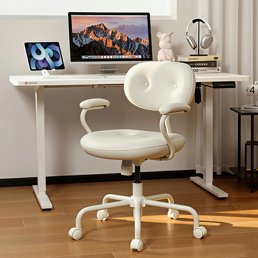 LIVARA  Modern Upholstered Office Chair Comfortable Swivel Chair with Armrests for Study Room Workspace - White