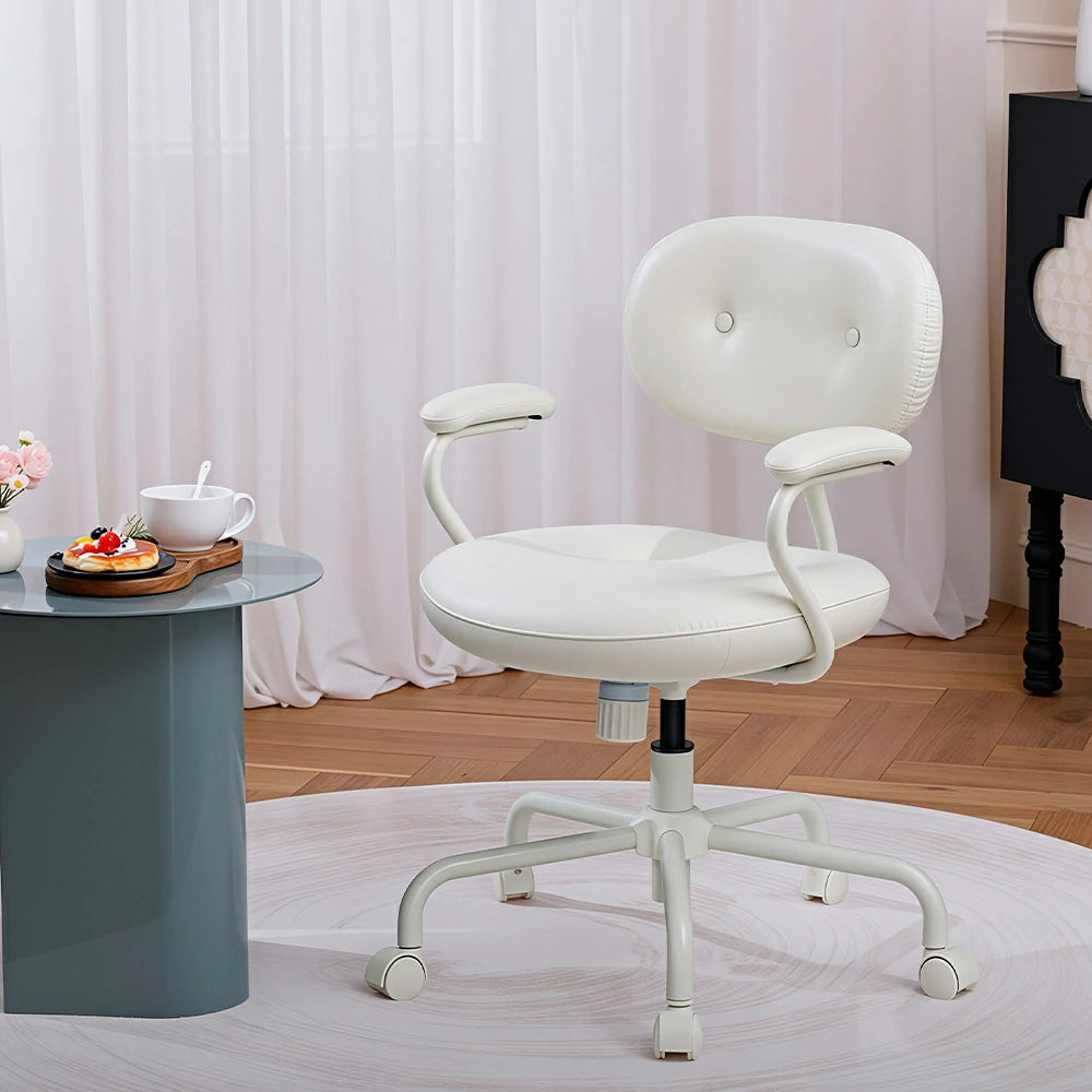 LIVARA  Modern Upholstered Office Chair Comfortable Swivel Chair with Armrests for Study Room Workspace - White