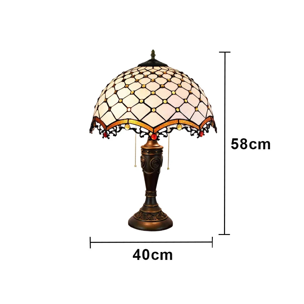 LIVARA Cross Bead Pattern Vintage Artistic Stained Glass Table Lamp Soft Ambient Lighting Metal Base Design Suitable for Bedroom Living Room Study Entryway