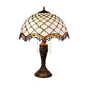 LIVARA Cross Bead Pattern Vintage Artistic Stained Glass Table Lamp Soft Ambient Lighting Metal Base Design Suitable for Bedroom Living Room Study Entryway
