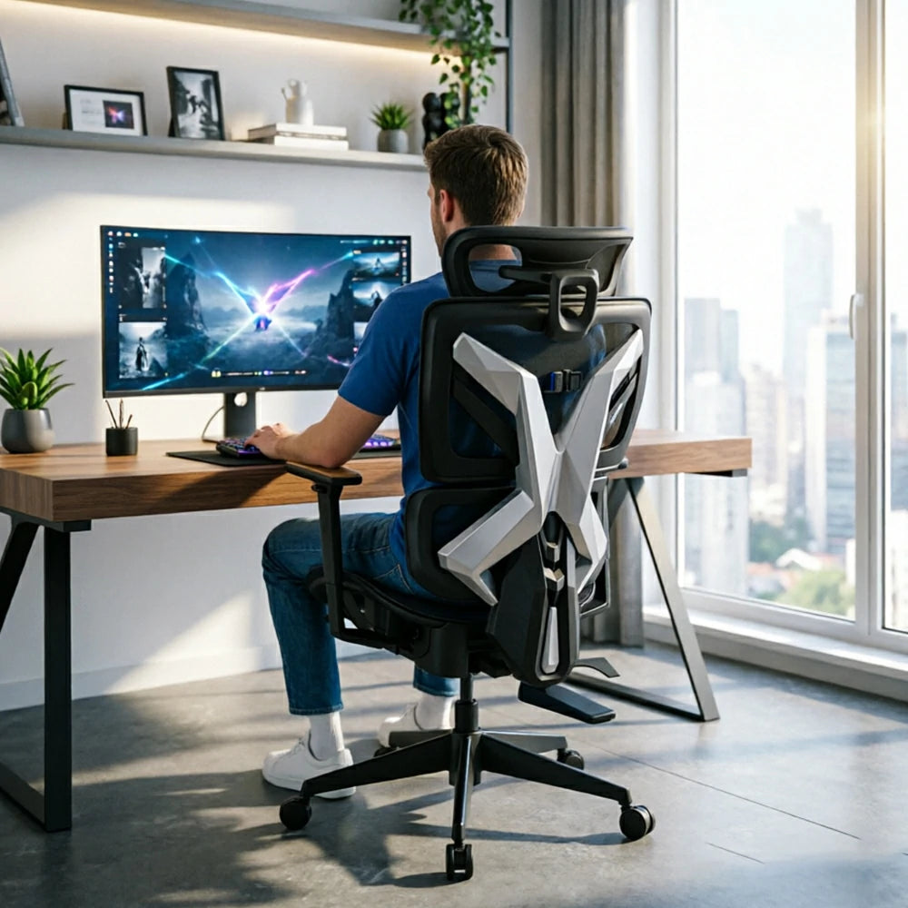 LIVARA  Premium Ergonomic Mesh Office Chair Gaming Chair Adjustable Support Reclining Desk Chair - Moon Grey